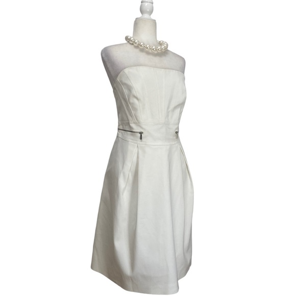 Karen Millen Strapless Tailored Cotton Dress in Ivory Off White NWT with Straps - Picture 11 of 12